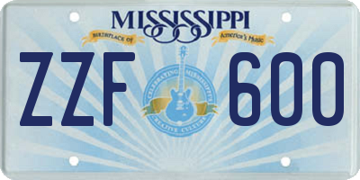 MS license plate ZZF600