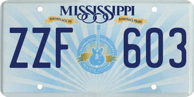 MS license plate ZZF603