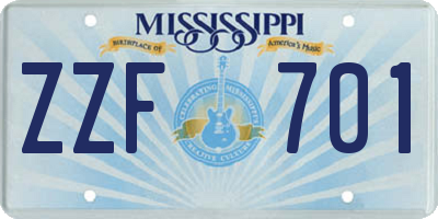MS license plate ZZF701