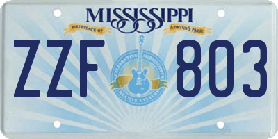 MS license plate ZZF803