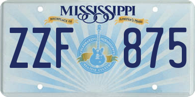 MS license plate ZZF875
