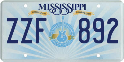 MS license plate ZZF892