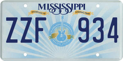 MS license plate ZZF934