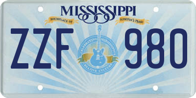 MS license plate ZZF980