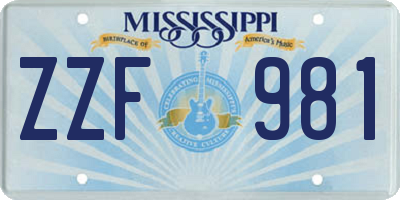 MS license plate ZZF981