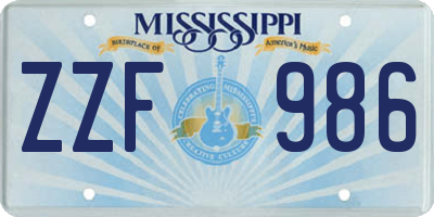 MS license plate ZZF986