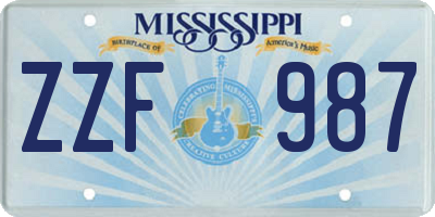 MS license plate ZZF987