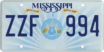 MS license plate ZZF994