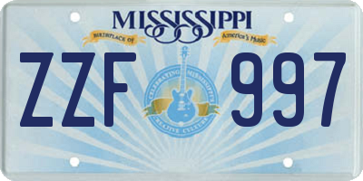 MS license plate ZZF997