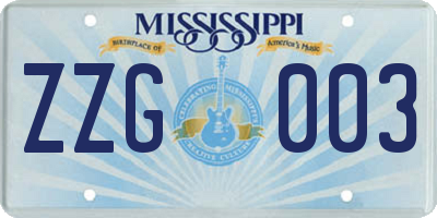 MS license plate ZZG003