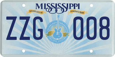 MS license plate ZZG008