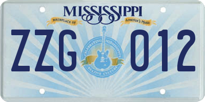 MS license plate ZZG012