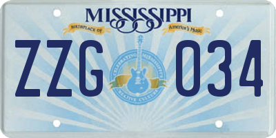 MS license plate ZZG034