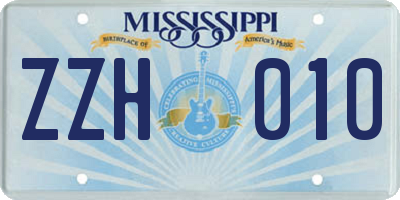 MS license plate ZZH010