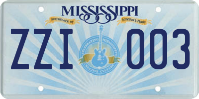 MS license plate ZZI003