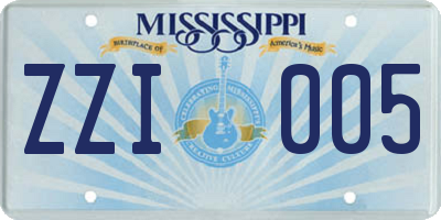 MS license plate ZZI005