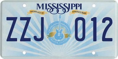 MS license plate ZZJ012