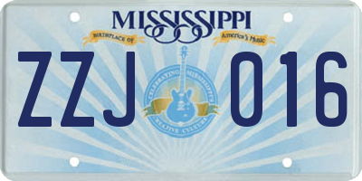 MS license plate ZZJ016