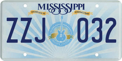 MS license plate ZZJ032