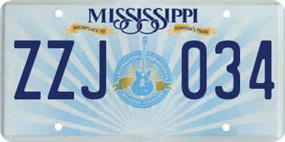 MS license plate ZZJ034