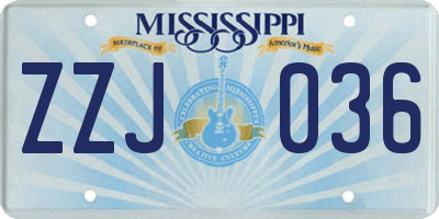 MS license plate ZZJ036