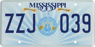 MS license plate ZZJ039