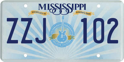MS license plate ZZJ102