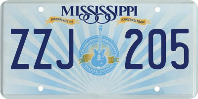 MS license plate ZZJ205
