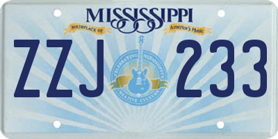MS license plate ZZJ233