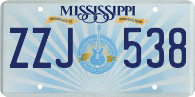 MS license plate ZZJ538
