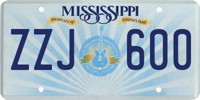 MS license plate ZZJ600