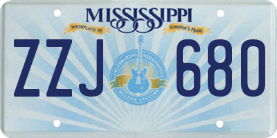 MS license plate ZZJ680