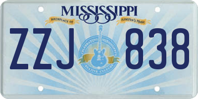 MS license plate ZZJ838