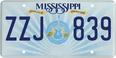 MS license plate ZZJ839
