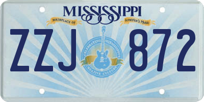 MS license plate ZZJ872