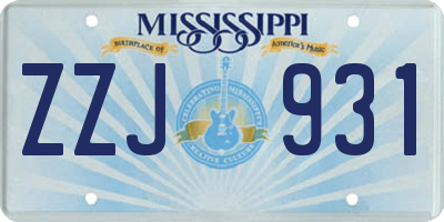MS license plate ZZJ931