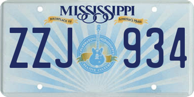 MS license plate ZZJ934
