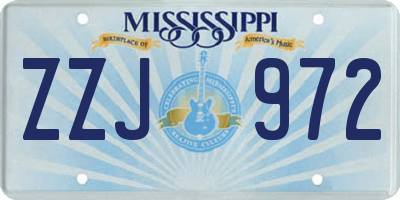 MS license plate ZZJ972
