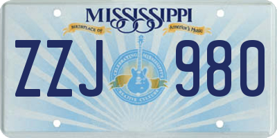 MS license plate ZZJ980