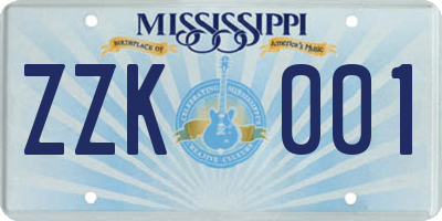 MS license plate ZZK001