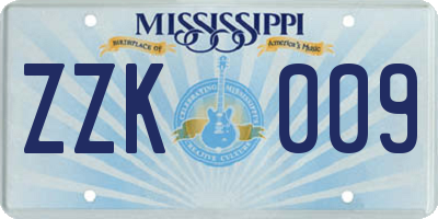 MS license plate ZZK009