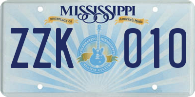 MS license plate ZZK010