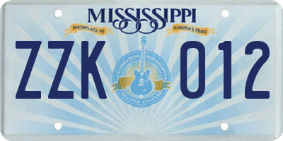 MS license plate ZZK012