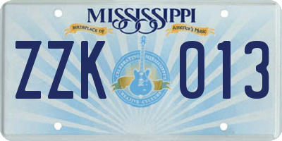 MS license plate ZZK013