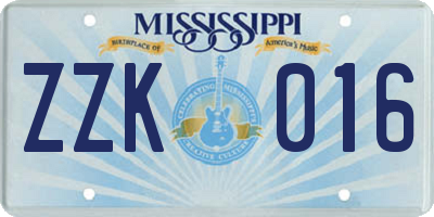 MS license plate ZZK016