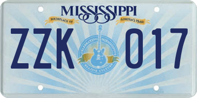 MS license plate ZZK017