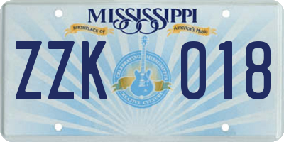 MS license plate ZZK018