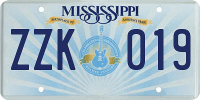 MS license plate ZZK019