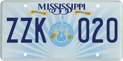 MS license plate ZZK020