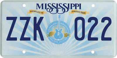 MS license plate ZZK022